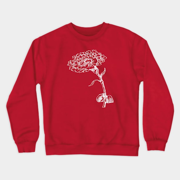 Vintage Carnation Botanical Line Art Illustration White Ink Crewneck Sweatshirt by taiche